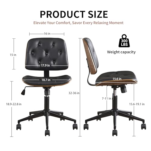 Image of Armless Rolling Office Desk Chair, Adjustable Height Computer Chair, Black