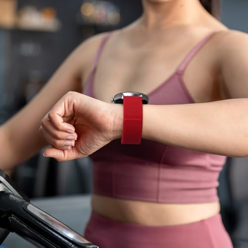 MABEKS 22mm Magnet Silicone Watch Band, Lychee Texture, Quick Release Sporty Strap (Color: Red)