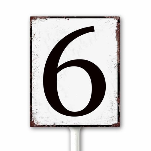 Aluminum Number Sign 6 Metal Numbered Yard Sign With Stake Outdoor for Tennis Court, Parking Lots, Floor, Dock, Court, Aisle, Field, Farm 20x30 CM High Visibility Rust Free (Retro White)