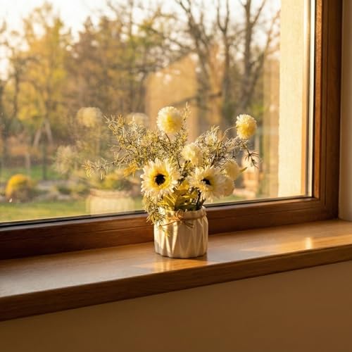 Image of Dekorly Artificial Lavender Plant in White Pot, 18cm - Realistic Faux Flower Arrangement for Home & Office Decor (Set of 1) (1, White Dry Dais)