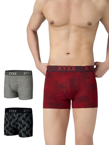 Image of XYXX Men's Cotton Modal Geometric Print Trunks | Antimicrobial, No-Marks Waistband Underwear for Men Combo (Pack of 3)
