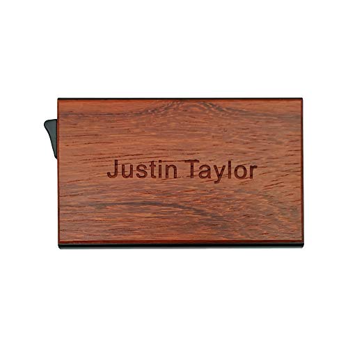MOJIA Personalized Pop Up Wallet, Custom Engraved Wooden Metal Credit Card Holder for Men and Women, RFID Blocking Mini Bank Card Holder Case, Perfect Gifts (Bubinga)4