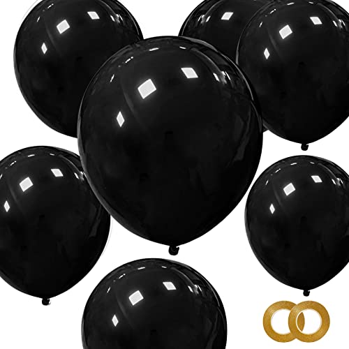 Image of Black Latex Balloons 100 Pack 12 Inch Black Round Helium Balloons Party Balloons for Birthday Themed Wedding Graduation New Year Backdrop Decorations