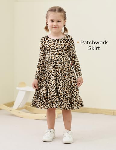 Toddler Girl Long Sleeve Dress 2T-5T, Soft Bamboo Viscose Backless A-Line Fall Clothes Twirl Dress2