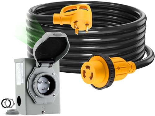 Kanayu 15FT 30A RV Generator Cord & Inlet Box, ETL Listed
