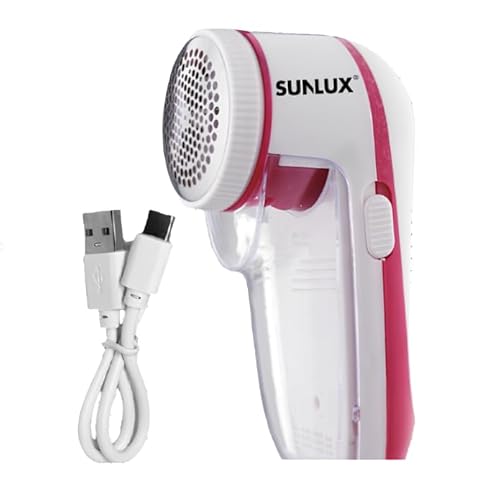 SUNLUX Levapelucchi Elettrico Ricaricabile - Rimuovi Pelucchi e Lanugine da Vestiti, Maglioni e Tessuti - Compatto 15 cm, Colori Assortiti