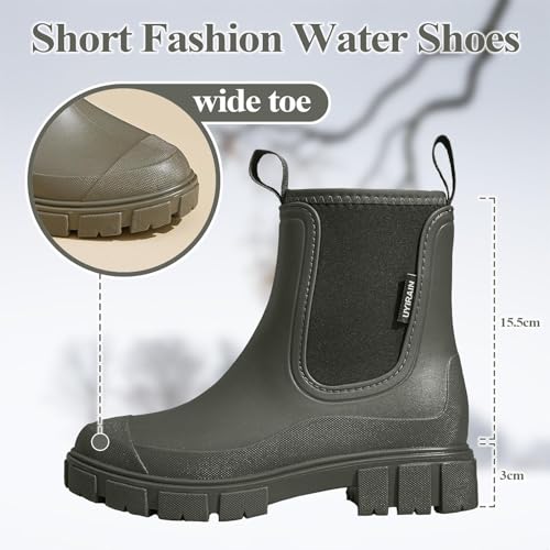SmoothPace Gummistiefel Damen Gefüttert Wasserdicht Gummistiefeletten Halbhohe Chelsea Boots Rutschsicher Abriebfest Atmungsaktiv Regenschuhe Komfort Garten Stiefeletten Green 39EU