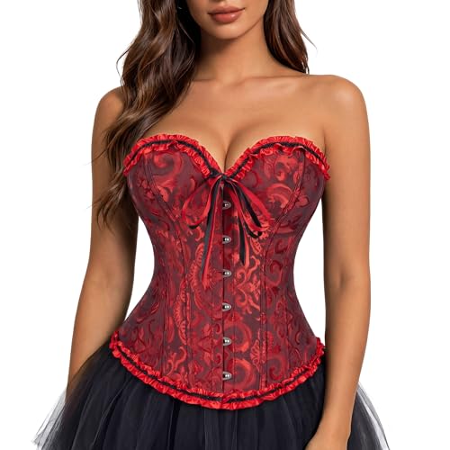 Kranchungel Corset Tops for Women: Renaissance Corset - Vintage Shapewear Bustier for Halloween Costume,Pirate & Themed Party X-Large Black Red