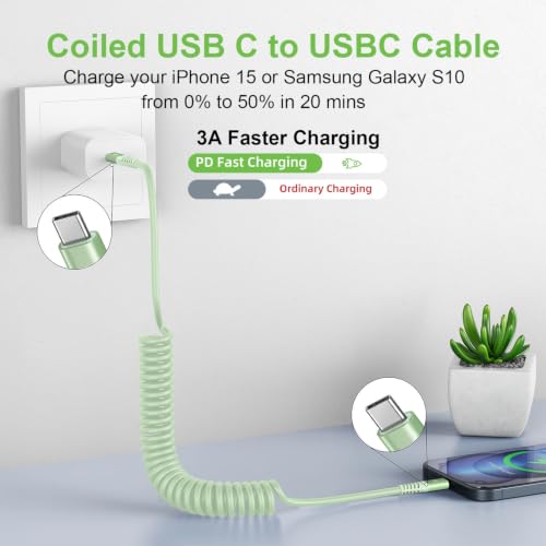 Image of USB C to C Cable 3FT, 2Pack Coiled USB C Fast Charging Cable for CarPlay