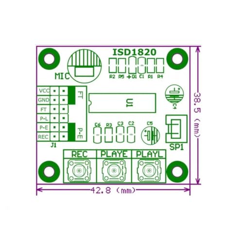 Hailege 2pcs ISD1820 Voice Recording Sound Recorder Modul mit Micophone + 0,5W Lautsprecher