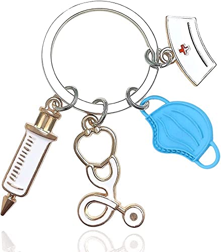 XINCHENG Porte-clés médical pour infirmière, cadeau de remerciement pour infirmière, infirmière, praticien, cadeau inspirant pour collègue, infirmière, école de retraite, étudiant, bleu, 3 cm Cover
