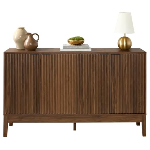 Modern 4-Door Walnut Sideboard Storage Cabinet