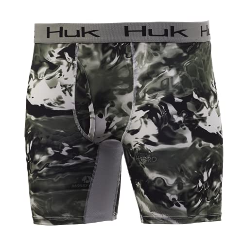Huk Men's Mossy Oak Boxer Brief | Dry Fit Camo Boxers With Anti-Microbial Treatment, Mossy Oak Hydro Freshwater, Small