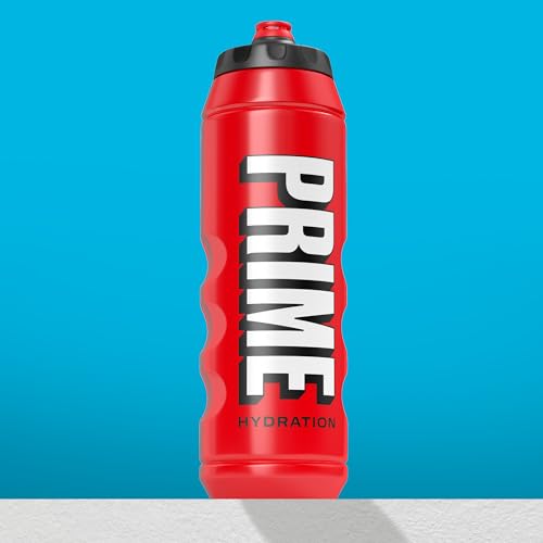 Image of PRIME 32 oz Red Squeeze Sports Water Bottle, BPA Free, Dishwasher Safe, Easy-Grip Ergonomic Leakproof Design, Fast Hydration for Gym, Cycling, Running