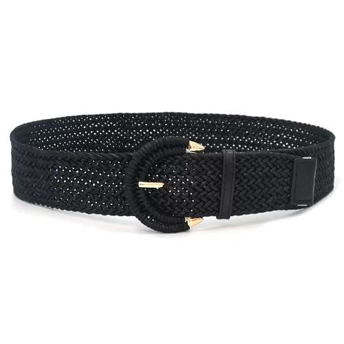 Earnda Women Braided Wide Belt Boho Woven Waist Belts for Summer Dress Jeans Pants with Semicircle Buckle Adjustable