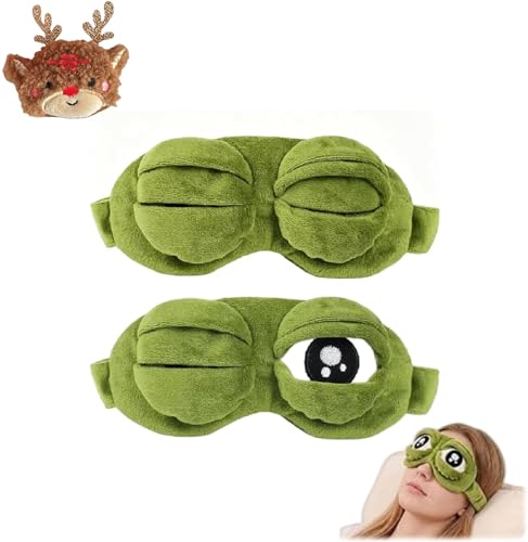 3D Frog Sleep Mask Funny Cute Frog Eye Mask Plush Blindfold Travel Sleep Masks Super Soft Block Out Light Blindfold with Adjustable Eyelids for All Groups of People (2 Pcs)