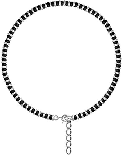 DHRUVS COLLECTION 925 Exclusive Nazariya Payal (Anklet) with Black & Silver Beads (Crystal) For Girls and Women – One Piece