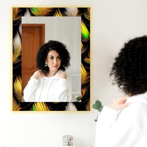 Image of NEVEX 18x24 Inch Smart LED Mirror - Rectangular Glass with UV Print Design, Touch Sensor & 3 Light Modes (Warm White, Cool White & Natural White)