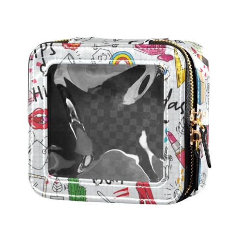 Divertente borsa per trucco trasparente per bambini con motivo a cartoni animati e labbra da toilette da viaggio portatile organizer per il divertente cartone