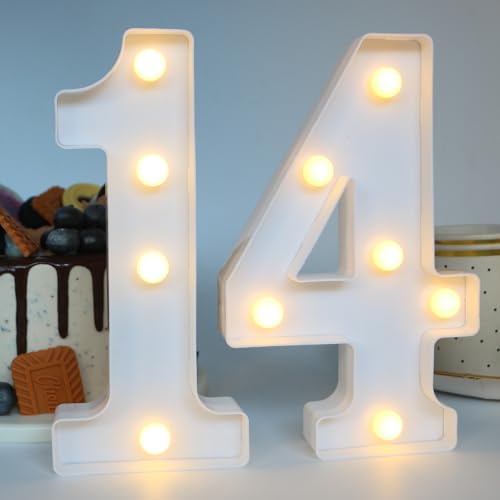 Image of H:7.88 inches Light Up Numbers 14 Sign for Wedding Anniversary, Happy 14th Birthday Party Decorations for Girls, 14 Year Old Birthday Centerpieces Table Decorations for Boys