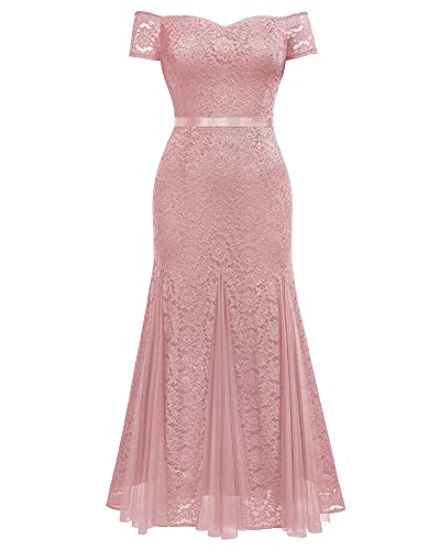 Image of Miusol Women's Plus Size Formal Off Shoulder Vintage Floral Lace Mermaid Maxi Evening Party Dress