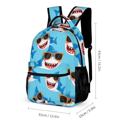 Backpack Book Bags with Lunch Box Storage Bag Backpack Set Daypack with Lunch Bag and Cosmetic Bags (Shark (16))2