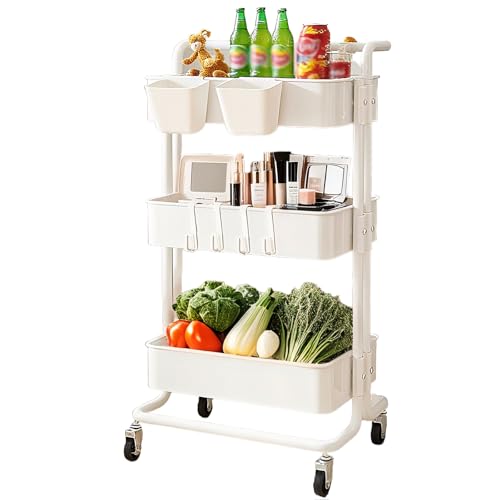 Étagère de rangement à roulettes à 3 niveaux blanc pour organiser la maison