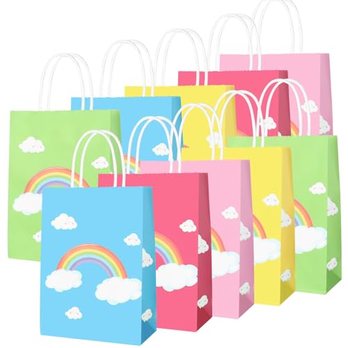 GOTFUN Geschenktüten, 10 Stück Tüten Kindergeburtstag, 22x16x8cm Regenbogen Papier Candy PartyTüten, Gastgeschenke Geburtstag für Kindergeburtstagsfeiern Baby Geburtstag Hochzeitsfeiern (5 Farben)