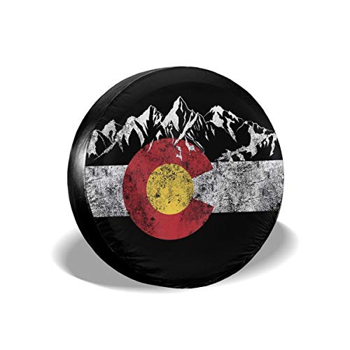 MMHOME Spare Tire Cover 15 Inch Vintage Mountain Colorado Flag Waterproof Universal Wheel Tire Covers for RV Jeep Trailer CRV RAV4 SUV Camper