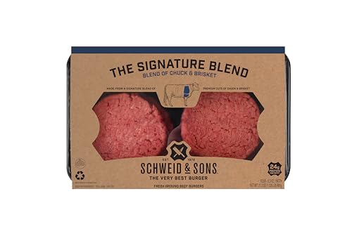 Schweid and Sons, The Signature Blend, Beef Chuck Brisket Burgers, 75% Lean/25% Fat, 1.325 lb, Pack of 4