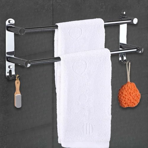 Adjustable Towel Bar 2 Pack, HOMOTEK Bathroom Towel Holders, Towel Rod Size From 12 Inch To 22 Inch Single Towel Racks Wall Mount Towel Rail Hanger Towel Hook