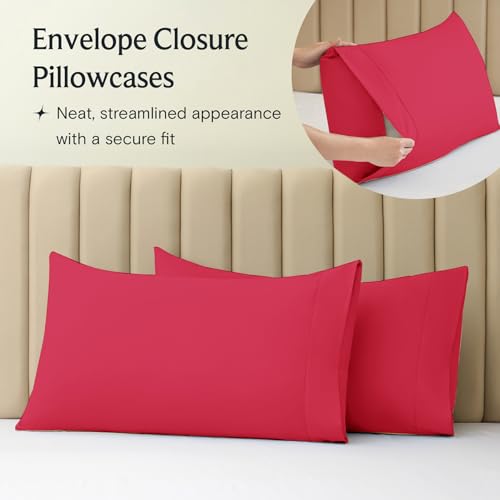 Image of LuxClub 4 PC Sheet Set Bed Sheets Deep Pockets 16 inch Eco Friendly Wrinkle Free Cooling Machine Washable Hotel Bedding Silky Soft - Red Full