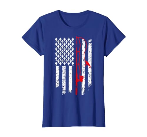 Fishing American Flag Husband Son Grandson Funny Fisherman T-Shirt, Women, Royal Blue, Large