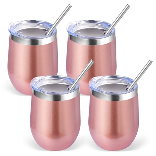 Volhoply 12oz Edelstahl Weinbecher mit Deckel Bulk 4 Pack,350ml Doppelwandige Vakuum stiellose Weingläser… – Ansicht 1