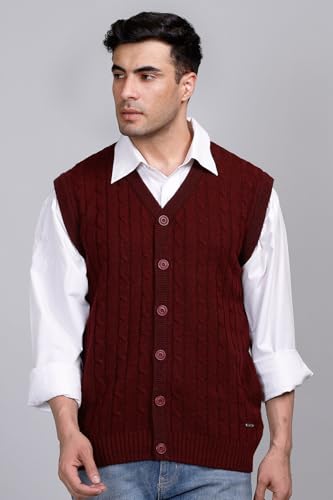 Image of V Neck Cardigans for Men - Woolen Sleeveless Sweater for Man Winter Wear