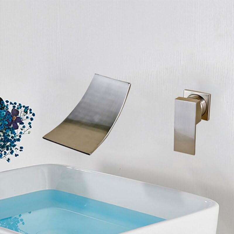 Mitigeur de salle de bains cascade design mural en finition haut de gamme Nickel B
