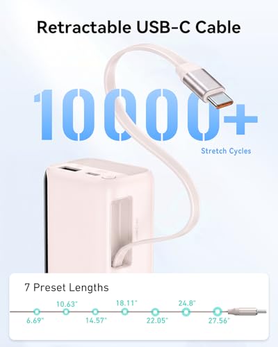 Image of MOKiN Portable Charger with Built-in Retractable USB-C Cable, 45W Fast Charging 10000mAh Power Bank, Compact Travel Battery Pack for iPhone 17 /16, Samsung Galaxy, iPad, Pixel and More