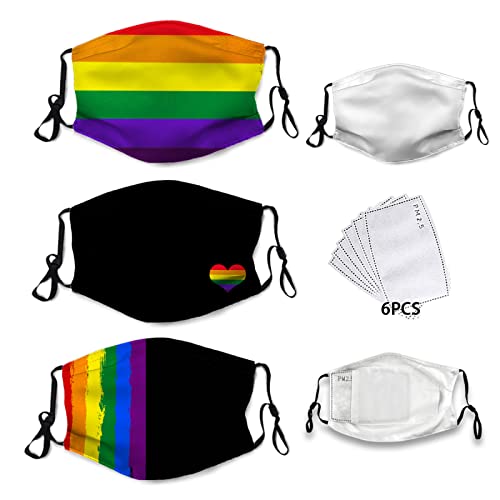 3Pcs Rainbow Pattern Cloth Face Mask,Rainbow Gay Lgbt Pride Face Covers,Washable Face Masks Reusable Mask With 6 Filter And 2 Lanyards Adjustable Breathable Mask Cover Scarf For Women Men Adult #TOP6