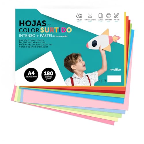 Carton A4 épais 180g m-office couleurs pastel et intenses au fini satiné impeccable
