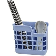 EIKS Plastic Utensil Holder Silverware Organizer Cutlery Drying Rack with Wall Mount Self Adhesive, Having 2 Divided Compartments - Total 2 Pack