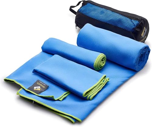 OlimpiaFit Quick Dry Towel - 3 Size Pack of Lightweight Microfiber Travel Towels w/Bag - Fast Drying Towel Set for Camping, Beach, Gym, Backpacking, Sports, Yoga & Swim Use﻿