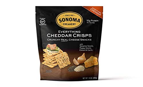 Sonoma Creamery Cheese Crisps - High Protein, Low Carb, Gluten Free & Keto Friendly Savory Cheese Cracker Snacks - Everything Cheddar, 10 Ounces (1 Count)