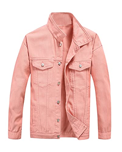 Image of PRIJOUHE Denim Jacket For Men Casual Loose Fit Jean Jackets Long Sleeve Button Down Trucker Coat Distressed Outerwear