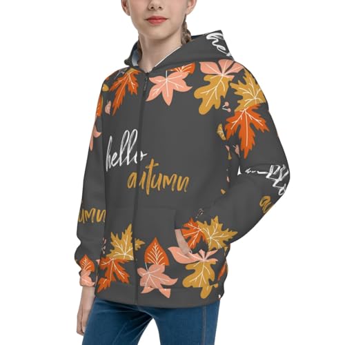 Autumn And Fall Leaves Kids Pullover Hoodies Boys Zip Up Sweatshirts Girls Athletic Clothes with Pocket