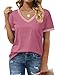Geifa Womens Summer Clothes 2026 Loose Fit Short Sleeve V Neck T Shirts Easter Color Block Pink L
