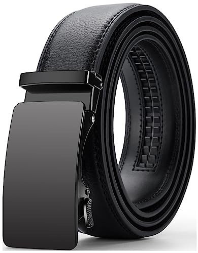 Oyifan Ceintures en cuir noir pour homme, ceinture décontractée à cliquet, découpée pour s'adapter, boîte cadeau, Noir Style 01, 28"-40" taille