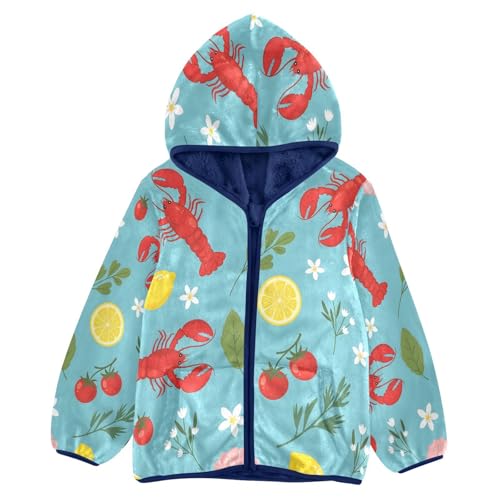 Lobster Lemon Tomato Flower Shell Toddler Fleece Jacket Girl Boys Hooded Fleece Jacket Coat Warm Outwear Zip-up 3-10T