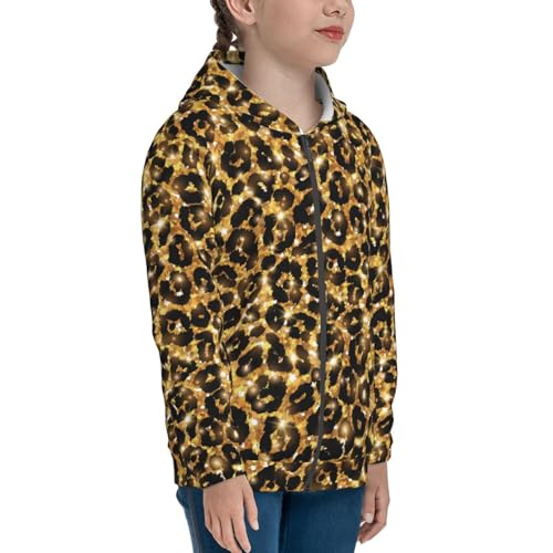 Gold Glitter Leopard Kid Hoodies Boys Zip Up Sweatshirts Girls Pullover with Pocket4