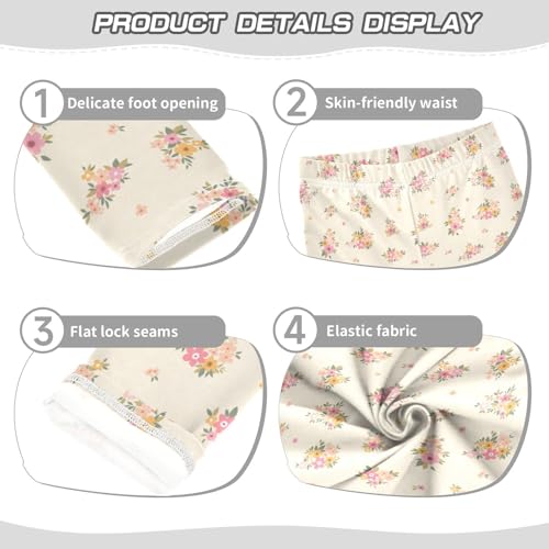 Light Colored Florets Girls Leggings,Workout Leggings for Girls Toddler Athletic Leggings Size for 3-10T3