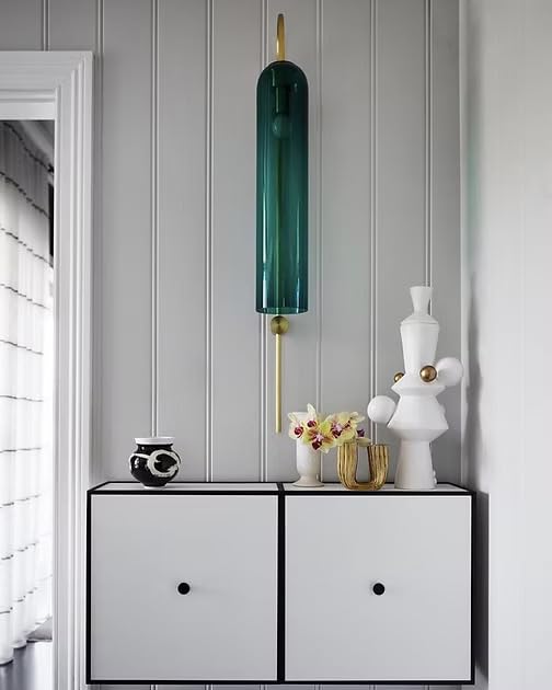 Image of Green Long Glass Wall Light | Bottle Green Copper Metal Wall Lamp Fixture | Decorative Lighting for Living Room Bedroom Dining Cafe Bar Restaurant | Modern Home Decor | Without Bulb